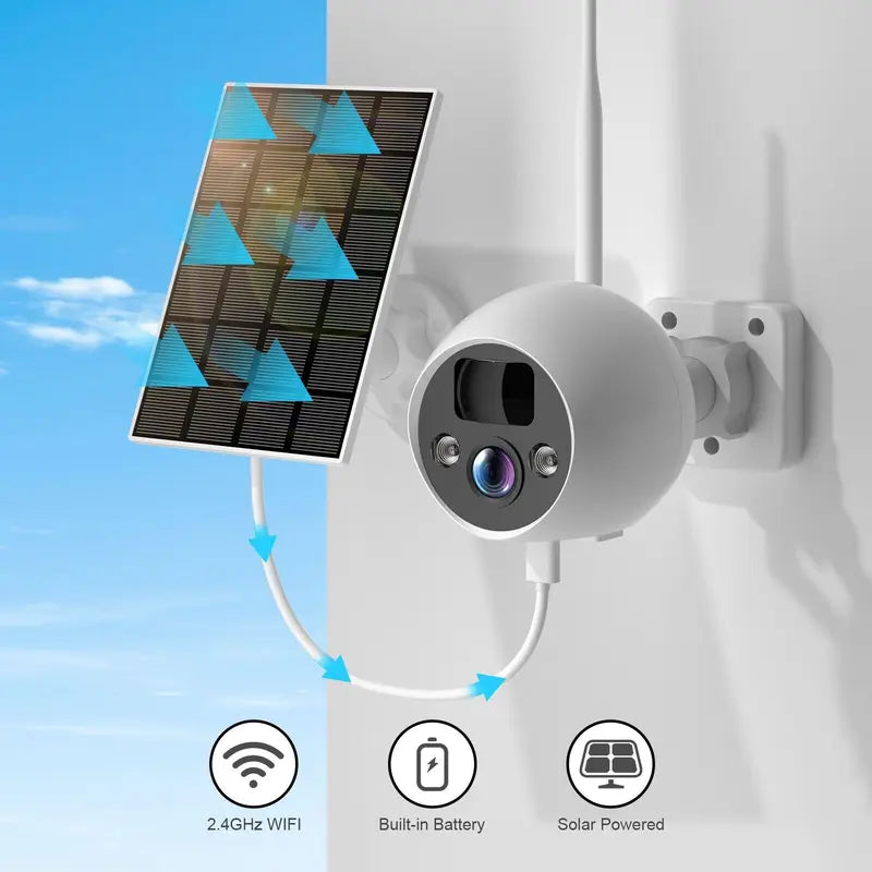 【Time-Limited Offer】Outdoor/Indoor Wireless Solar 4MP Wifi Home Security Camera, Tracking Alarm / HD Night Vision / Two-Way Talk / Person Detection / Record and Playback, Waterproof Lens with Power Supply Camera, Applications: Garden, Home, Garages, Pets