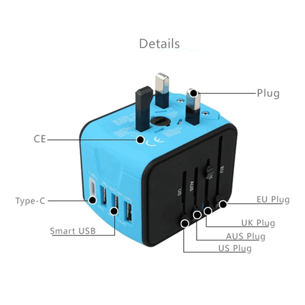 Worldwide Universal Travel Adapter with 4 USB Power Plug Socket Converter Electronics Accessories 3 USB & 1 Type-C