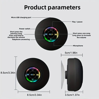 Waterproof Speaker, Portable, Bluetooth, RGB Light, Subwoofer, Rechargeable Wireless Colorful Speaker