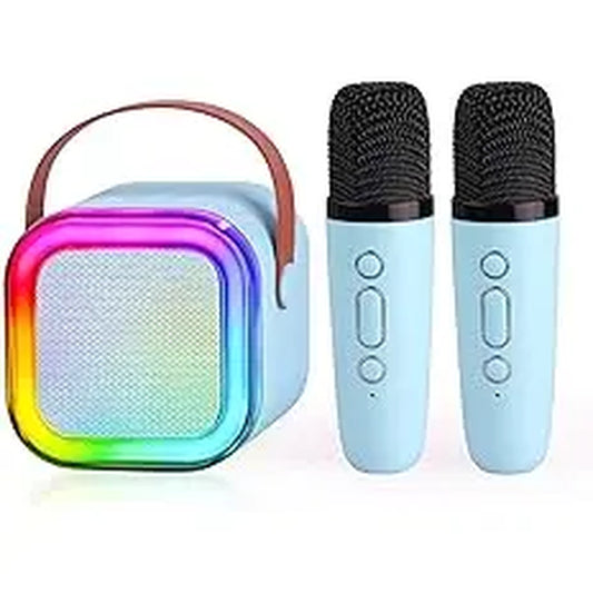 Wireless Karaoke Speaker with 2 Wireless Microphones, Portable Wireless Bluetooth Compatible Speaker with LED Ambient Light, Suitable for Family Team Party Birthday Gift