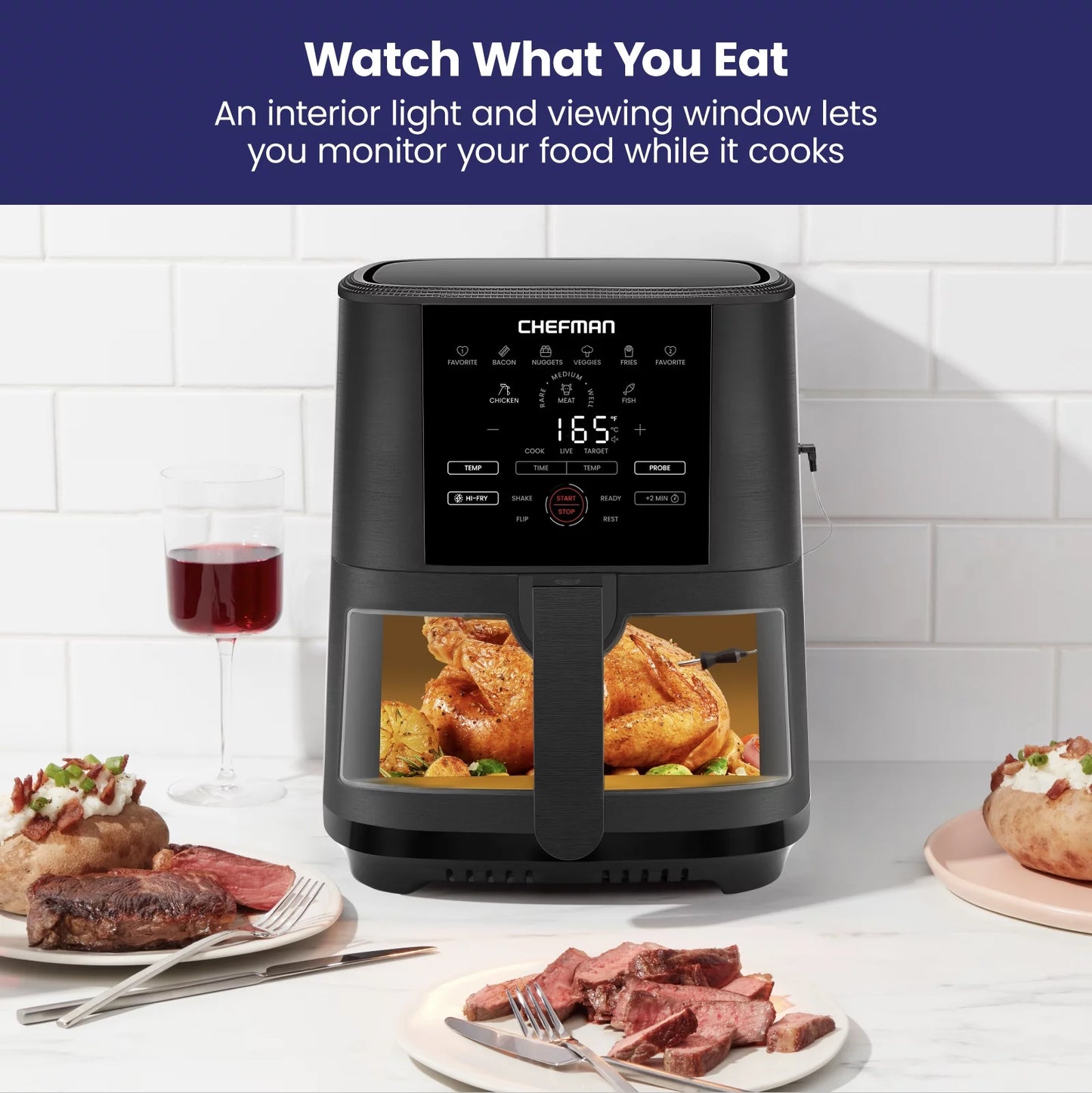 Air Fryer W/ Digital Touch Display, 5 Qt. Capacity, Windowed Basket - Black, New