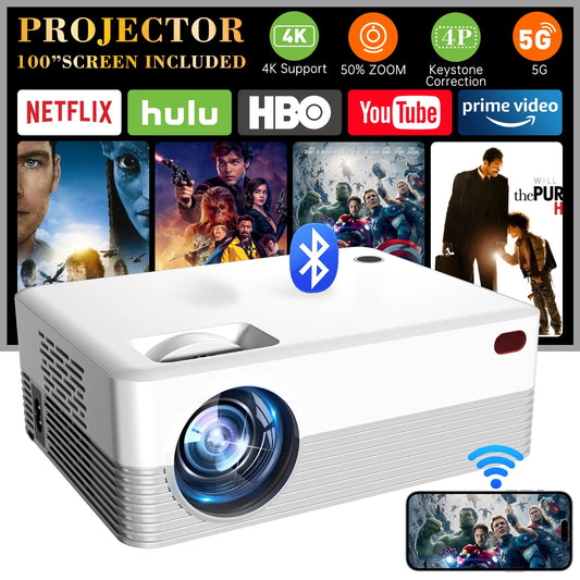 5G Wifi Projector with Bluetooth, 2024 Upgrade Projector for Outdoor & Camping, Mini Movie Projector Supports 1080P Resolution, Wireless & Wired Projector by HDMI/USB Cable for Home & Camping & Party