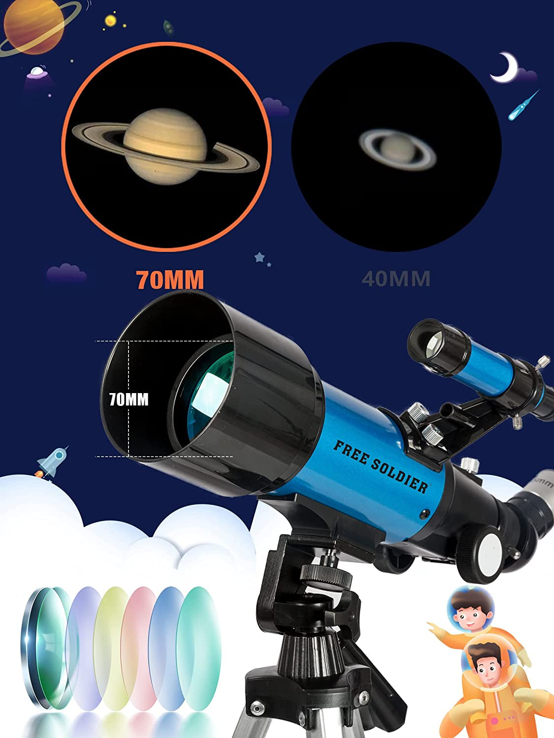 Telescope for Adults Astronomy Beginners - 70Mm Aperture and 400Mm Focal Length Professional Refractor Telescope with Remote Great Astronomy for Christmas with Package, Blue