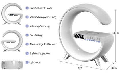 G-Shaped LED Lamp with Bluetooth Speaker & Wireless Charger