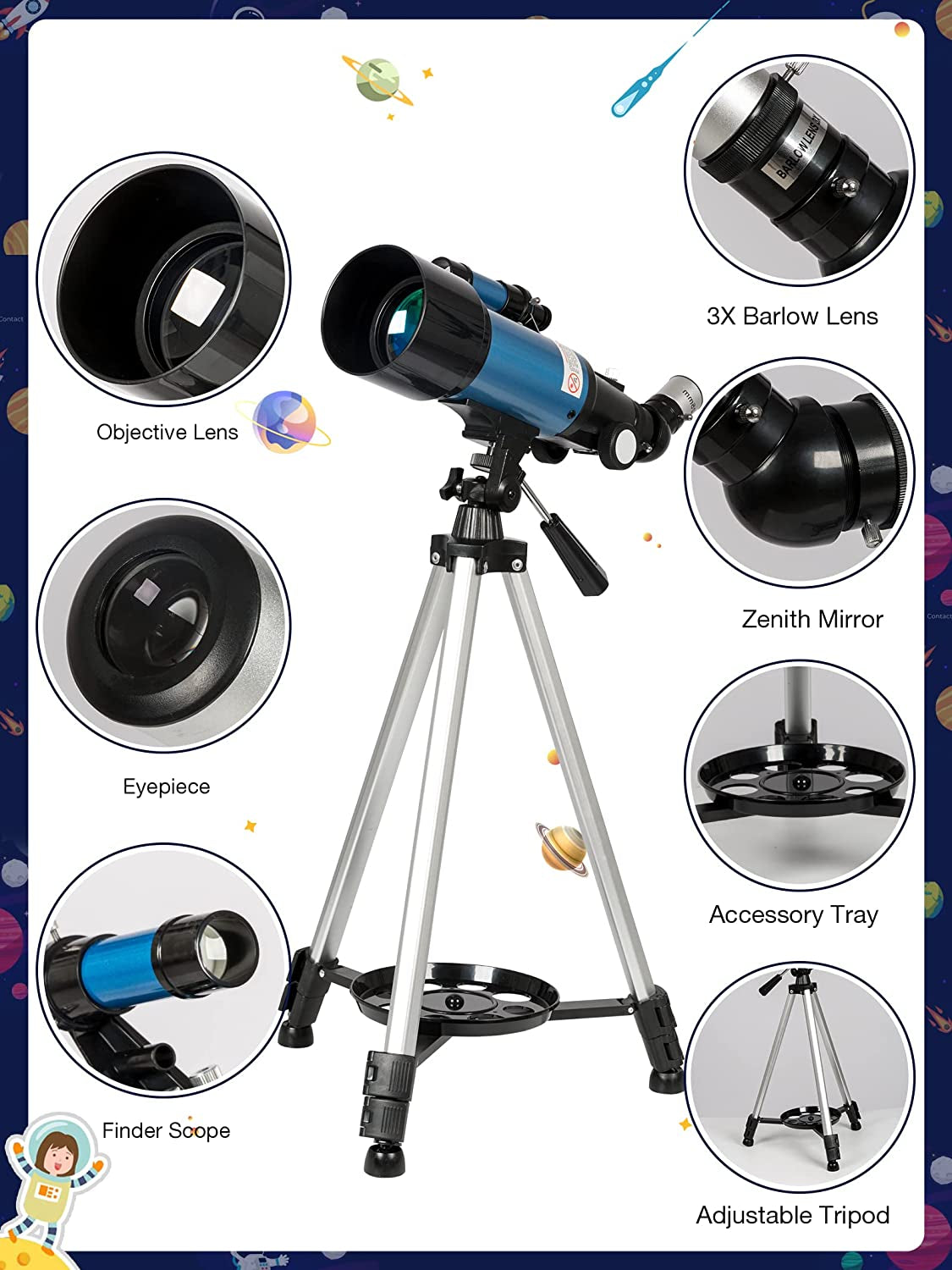 Telescope for Adults Astronomy Beginners - 70Mm Aperture and 400Mm Focal Length Professional Refractor Telescope with Remote Great Astronomy for Christmas with Package, Blue