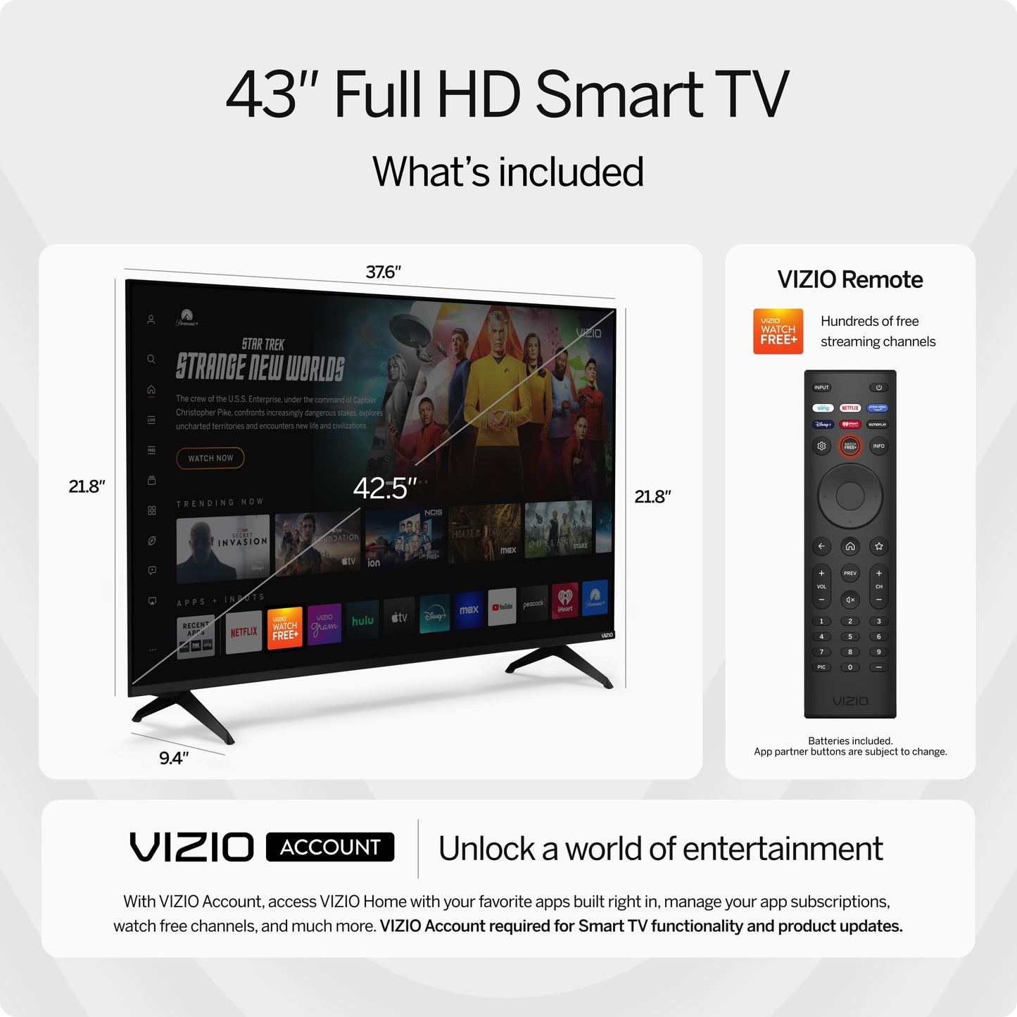 43” Class Full HD 1080P LED Smart TV (New) VFD43M-0804