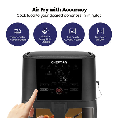 Air Fryer W/ Digital Touch Display, 5 Qt. Capacity, Windowed Basket - Black, New