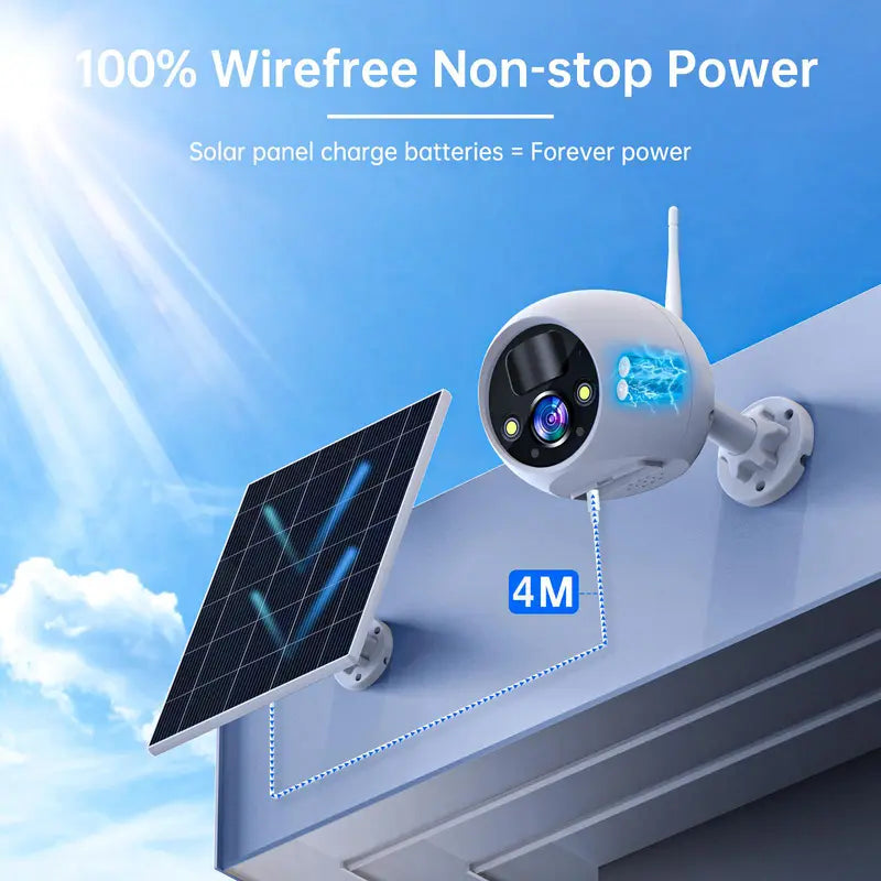 【Time-Limited Offer】Outdoor/Indoor Wireless Solar 4MP Wifi Home Security Camera, Tracking Alarm / HD Night Vision / Two-Way Talk / Person Detection / Record and Playback, Waterproof Lens with Power Supply Camera, Applications: Garden, Home, Garages, Pets