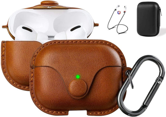 for Airpods Pro 2 Case Leather, Airpods Pro Leather Case Cover with Keychain Airpods Strap Compatible with Apple Airpods Pro 2Nd Generation 2023 2022/ Airpods Pro 2019 (Front LED Visible),Brown